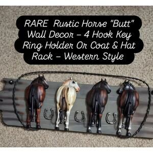 Country Chic Western Horseshoes & Horses Wall Mount Coat Hanger Hooks Organizer
